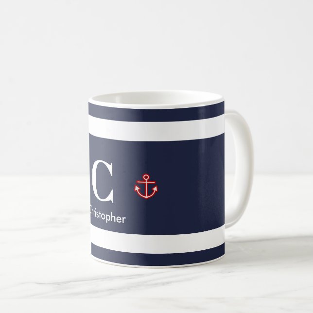 Blaue weiße Streifen der Marine Kaffeetasse (VorderseiteRechts)