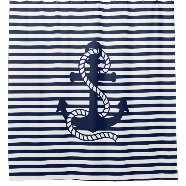 Blaue weiße Streifen der Nautischen Marine und Bla Duschvorhang (Vorderseite)
