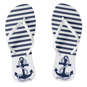 Blaue weiße Streifen der Nautischen Marine und Bla Flip Flops