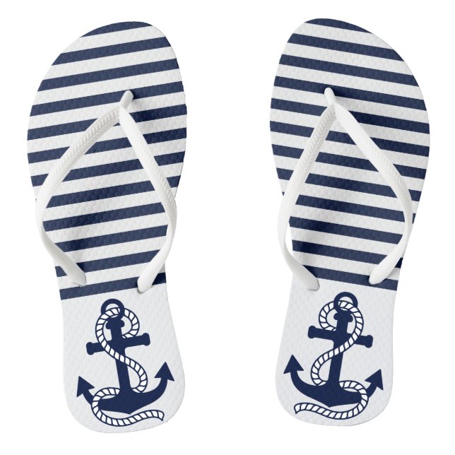 Blaue weiße Streifen der Nautischen Marine und Bla Flip Flops (Fußbett)