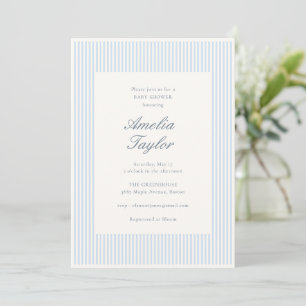 Blaue weiße Streifen-Klassiker-Elegante Babyparty Einladung