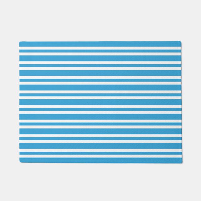 Blaue Weiße Streifen Muster Fußmatte (Vorderseite)
