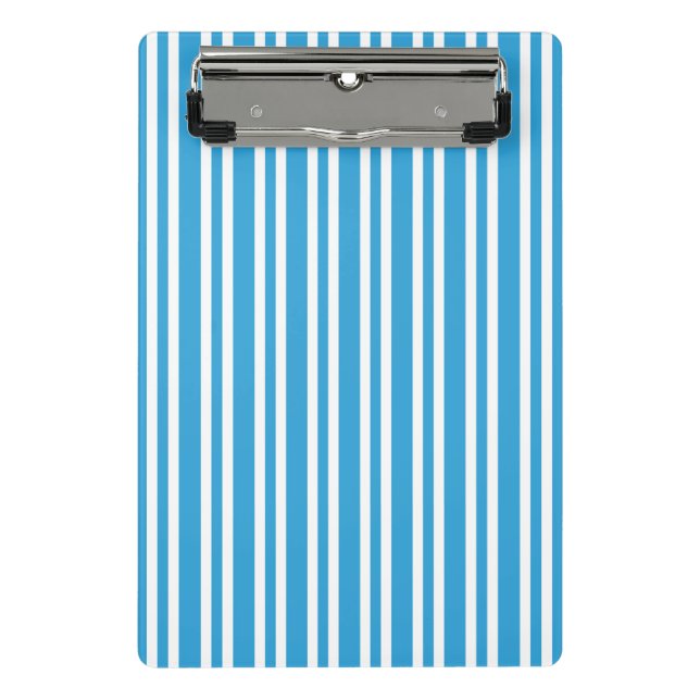 Blaue Weiße Streifen Muster Mini Klemmbrett (Vorderseite)