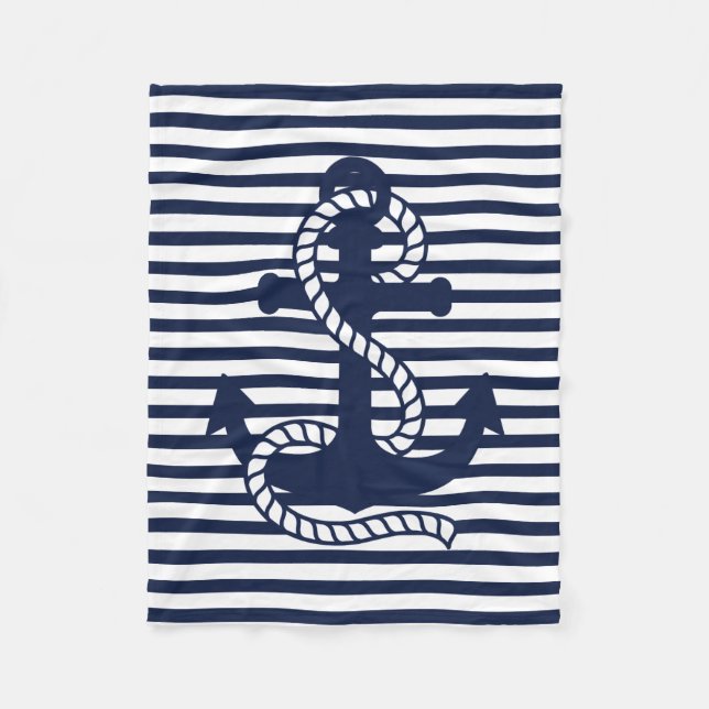 Blaue weiße Streifen und blaue Anker der Marine Fleecedecke (Vorderseite)