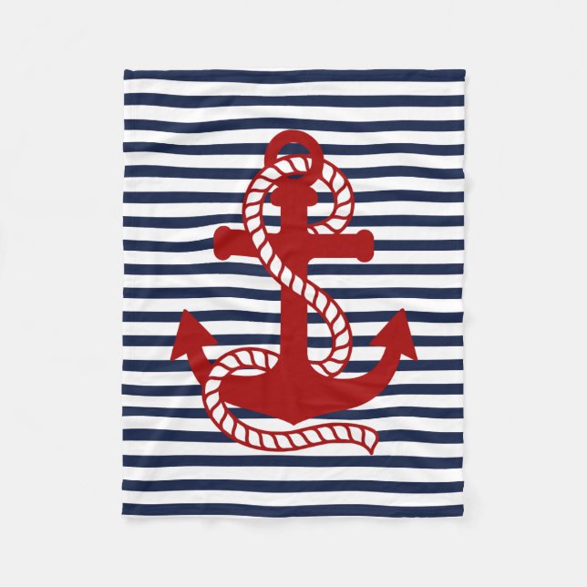 Blaue weiße Streifen und roter Anker der Marine Fleecedecke (Vorderseite)