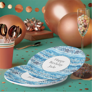 Blaue weiße Streifen zum Geburtstag Pappteller