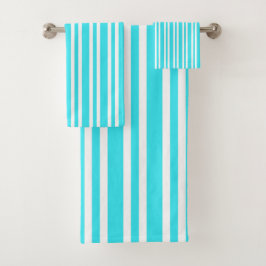 Blaue weiße Streifenmuster Badhandtuch Set