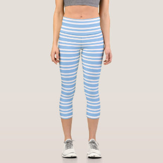 Blaue weiße Streifenmuster Capri Leggings