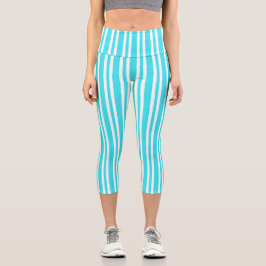 Blaue weiße Streifenmuster Capri Leggings