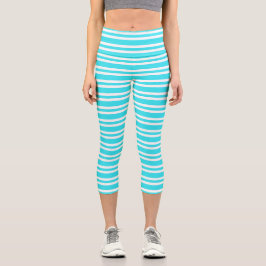 Blaue weiße Streifenmuster Capri Leggings