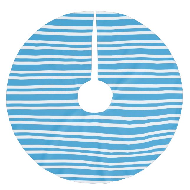 Blaue weiße Streifenmuster Polyester Weihnachtsbaumdecke (Vorderseite)