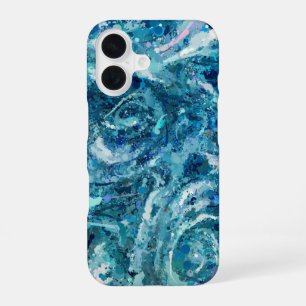 Blaue weiße Teal-Meereswellen-Spritzer-Abstraktion iPhone 16 Hülle