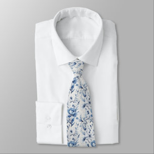 Blaue Weiße Toile Blumen Hochzeit Groomsmen Bräuti Krawatte
