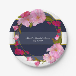 Blaue Weiße und Goldene Moderne Florale Chic Glam Pappteller