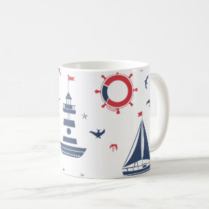Blaue, weiße und rote nautische Bauweise Kaffeetasse