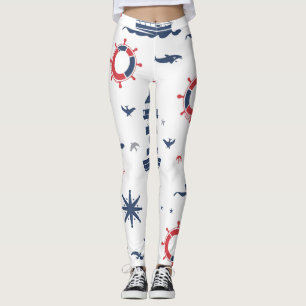Blaue, weiße und rote nautische Bauweise Leggings