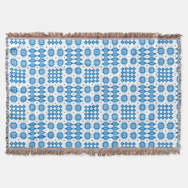 Blaue, weiße Waliser-Tapisserie-Muster-Wurfs-Decke Decke (Vorderseite)
