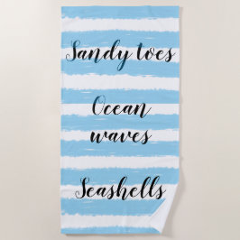 Blaue weiße Wasserfarbe Streifen Strandtypografie Strandtuch