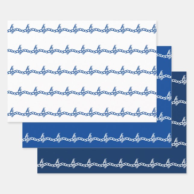 Blaue weiße Wasserwellen 3 Geschenkpapier Set (Set)