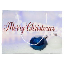 Blaue weiße Weihnachtsbälle, frohe Weihnachten Große Geschenktüte