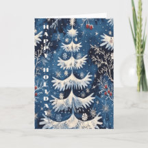 Blaue weiße Weihnachtsbaum-Feiertagskarte