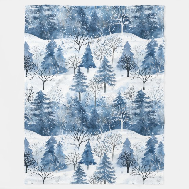 Blaue weiße Weihnachtsbäume Fleecedecke (Vorderseite)