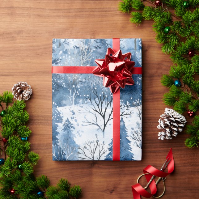 Blaue weiße Weihnachtsbäume Geschenkpapier (Feiertagsgeschenk)