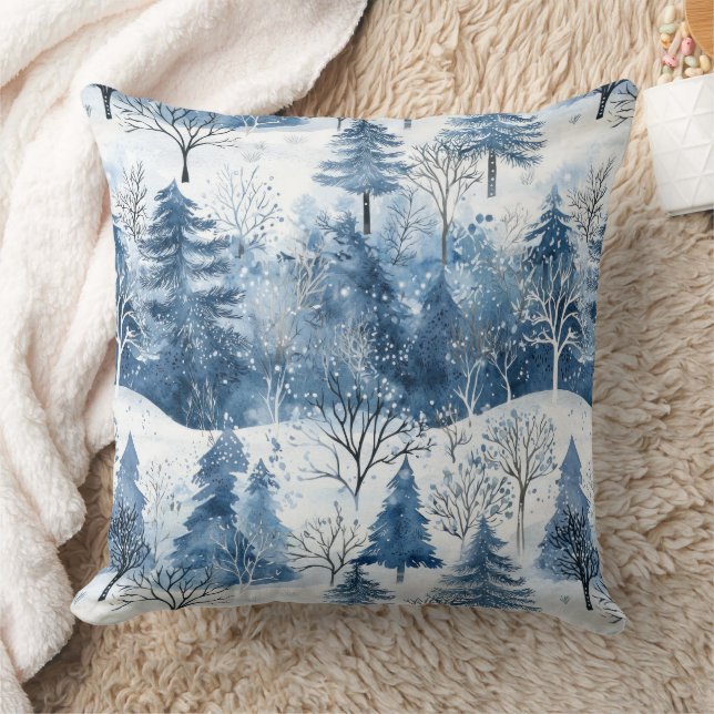Blaue weiße Weihnachtsbäume Kissen (Decke)