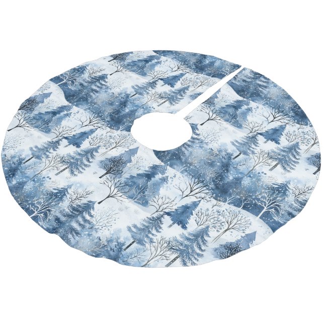 Blaue weiße Weihnachtsbäume Polyester Weihnachtsbaumdecke (Schrägansicht)