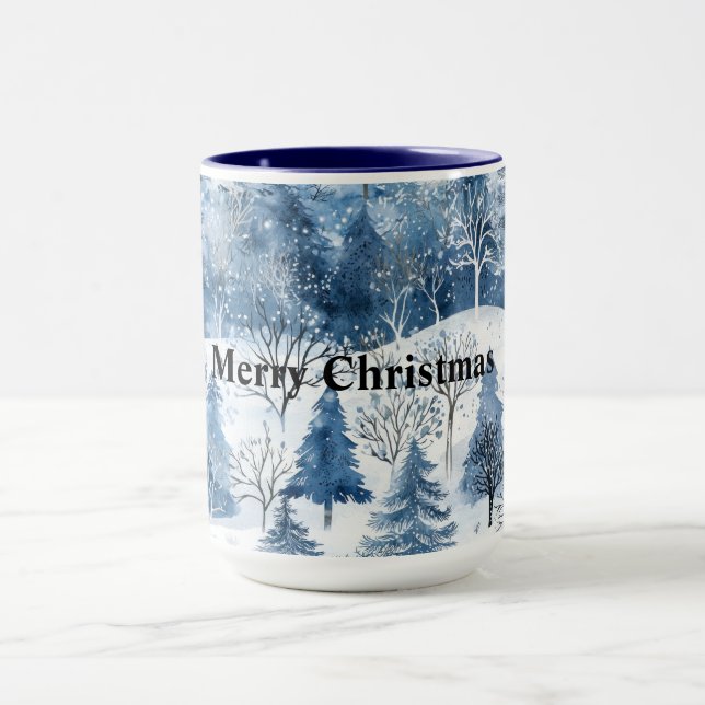 Blaue weiße Weihnachtsbäume Tasse (Zentrum)