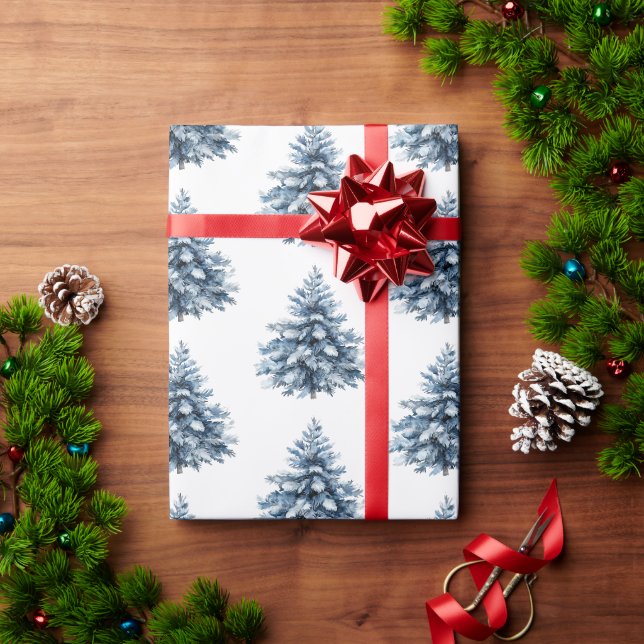 Blaue weiße Weihnachtsbaumen Geschenkpapier (Feiertagsgeschenk)