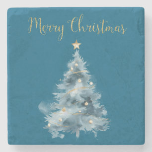Blaue weiße Weihnachtsbaumen Steinuntersetzer