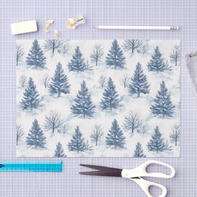 Blaue Weiße Weihnachtskiefern Seidenpapier (Handwerk)