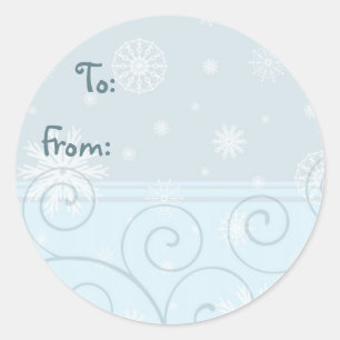 Blaue weiße Weihnachtsschneeflocken-Geschenk-Tags Runder Aufkleber