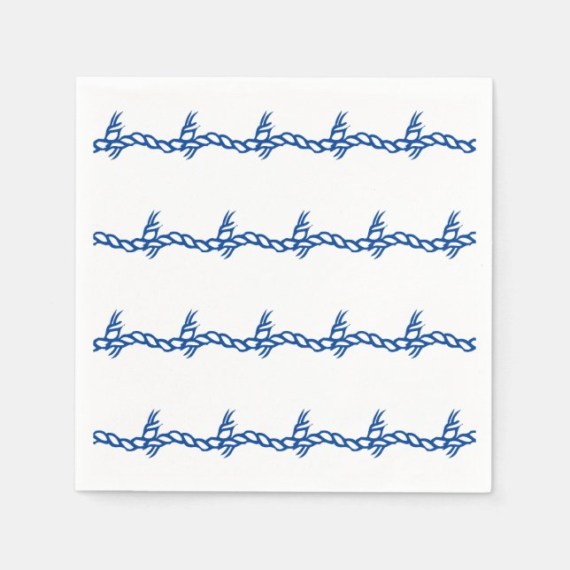 Blaue weiße Wellen nautische Seil-Party-Papierserv Serviette (Vorderseite)