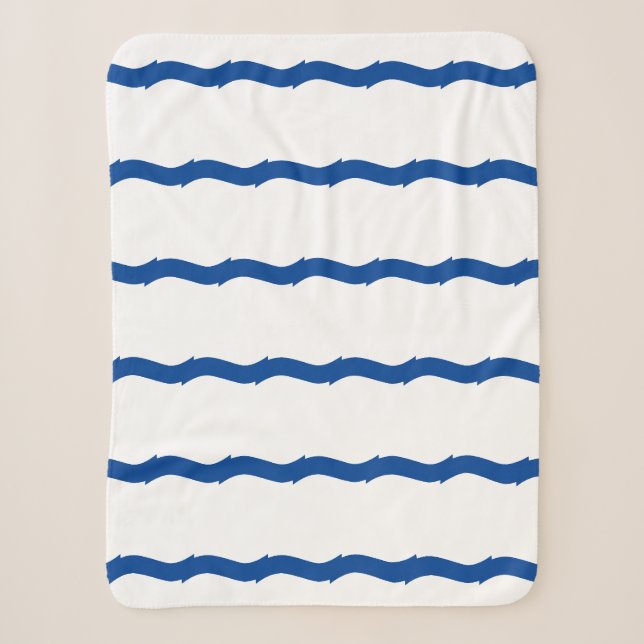 Blaue weiße Wellen Streifen nautisches Muster Sherpadecke (Vorderseite)