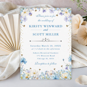Blaue Weiße Wildblumen Vergissmeinnicht Hochzeit Einladung