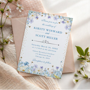 Blaue Weiße Wildblumen Vergissmeinnicht Hochzeit Einladung