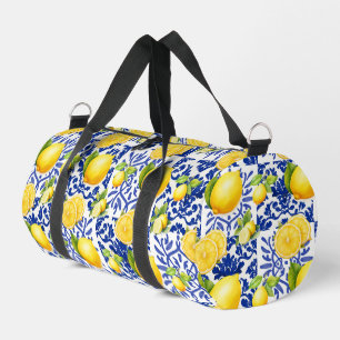 Blaue weiße Zitronenfliesen-Muster Mediterrane Zit Duffle Bag