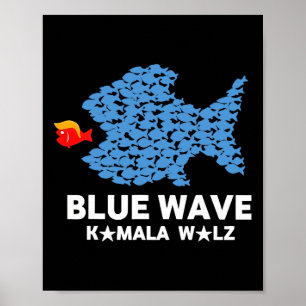 Blaue Welle 2024 Lustiger Großer Fisch frisst klei Poster