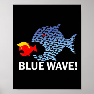 Blaue Welle 2024 Lustiger Großer Fisch frisst Klei Poster