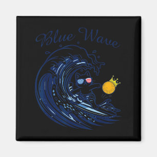 Blaue Welle Katze Reitet Auf Der Blauen Welle - Ki Magnet