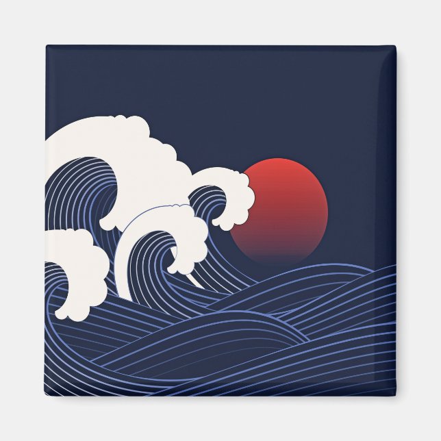 Blaue Welle mit Hand vom Roten Mond Magnet (Vorne)