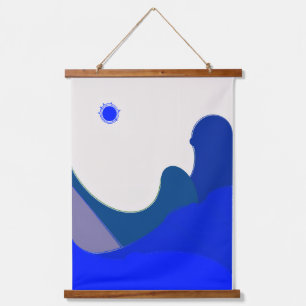 Blaue Wellen Abstrakt Wandteppich Mit Holzrahmen
