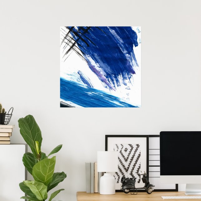 Blaue Wellen abstrakte Aquarellkunst Poster (Heimbüro)