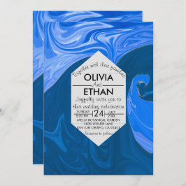 Blaue Wellen abstrakte Hochzeitsfeier Einladung