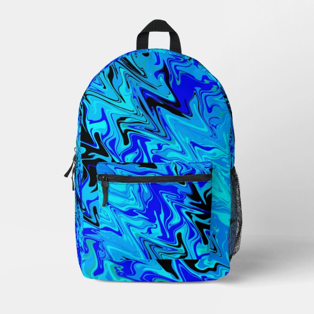 Blaue Wellen Bedruckter Rucksack (Vorderseite)