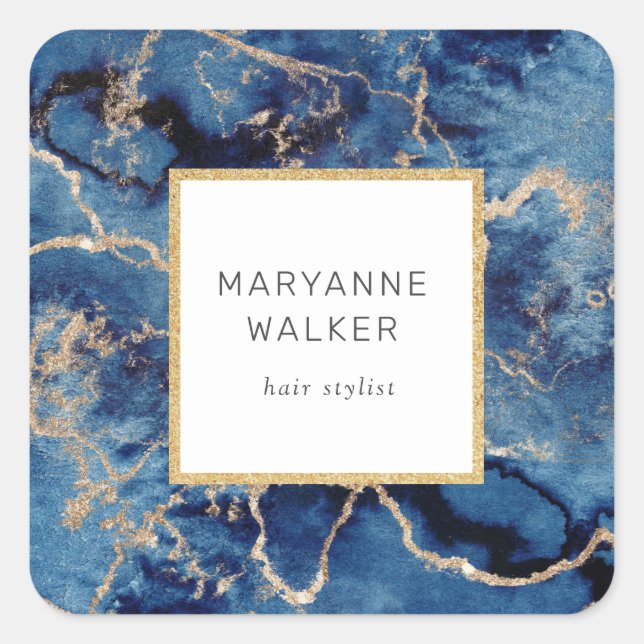 Blaue Wellen Goldmedaille Stylist Salon Quadratischer Aufkleber (Vorderseite)
