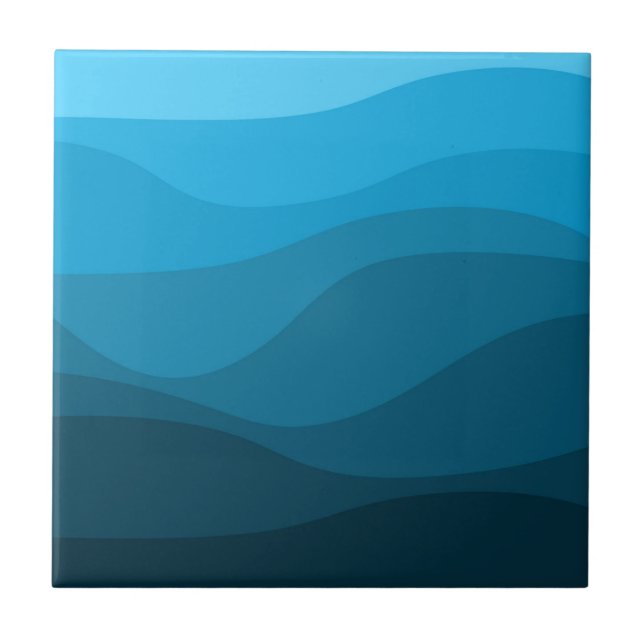 Blaue Wellen im Retrostil des Ozeans Fliese (Vorderseite)