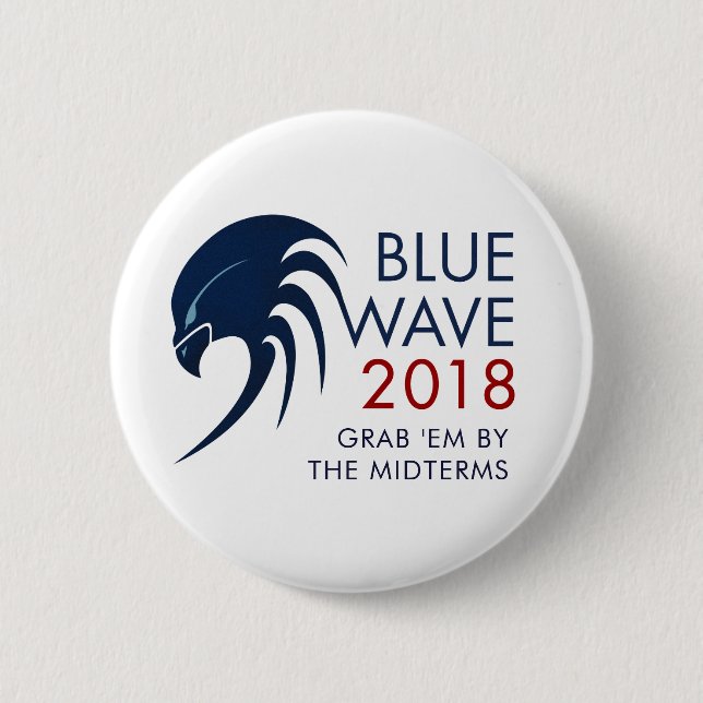 Blaue Wellen-Tsunami-Widerstand-Halbzeit-Wahl 2018 Button (Vorderseite)